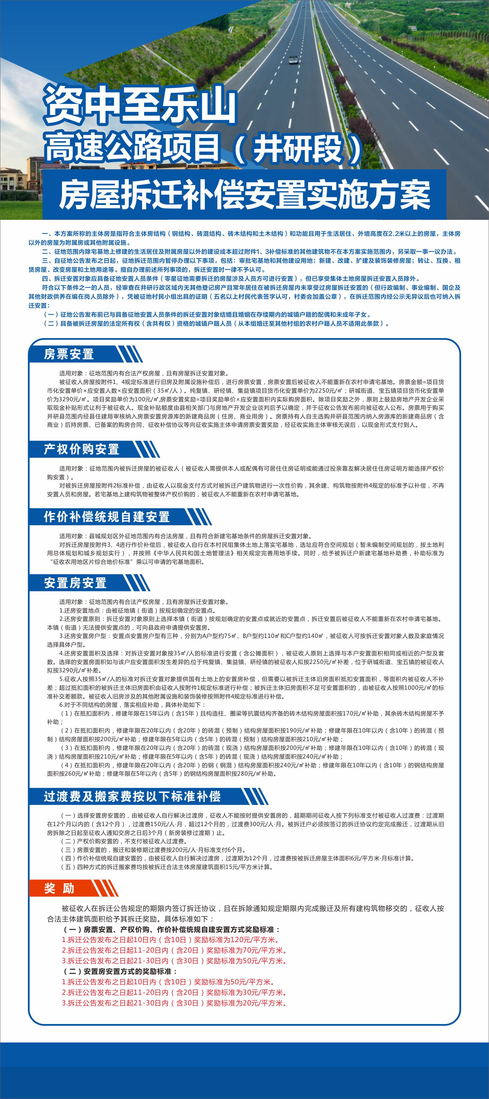 政策解讀：《資中至樂山高速公路項目（井研段）房屋拆遷補償安置實施方案》